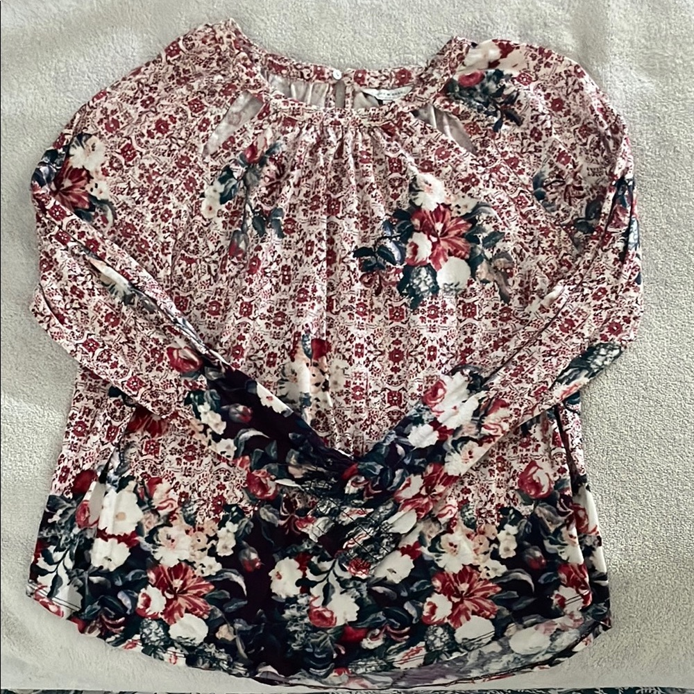 Lucky Brand Pink and White Smocked Blouse